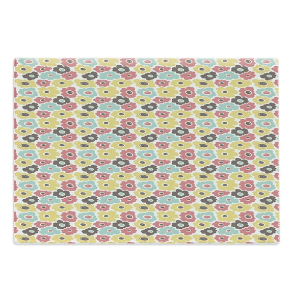 Flower Cutting Board, Cartoon Hand Drawn Simple Floral Cheery Spring Pattern, Decorative Tempered Glass Cutting and Serving Board, in 3 Sizes, by Ambesonne