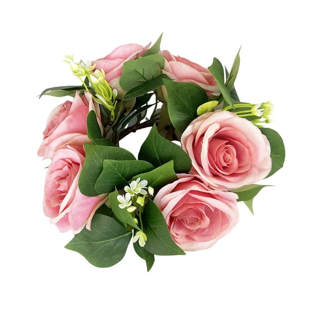 Corona de velas con rosas y hojas verdes. Corona de velas. Adecuada para bodas, fiestas en casa, mesas, coronas de velas y decoraciones.