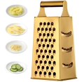 thumbnail image 1 of 2pcs Large Stainless Steel 4 Sides Grater Slicer with Handle, Multifunctional Cutter Planing for Ginger, Garlic, Cucumbers, Carrots, Cheese, Potato, Ergonomic Design Kitchen Gadgets Accessories (Gold), 1 of 7