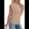 thumbnail image 2 of Camiseta de Corta con Cuello Redondo y Fruncido para Mujer, Color Caqui, Talla XL, 2 of 7