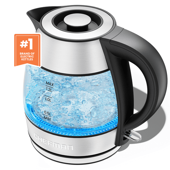 Open Box Chefman Rapid Boil 1.2L Electric Tea Kettle with Removable Lid - Stainless Steel