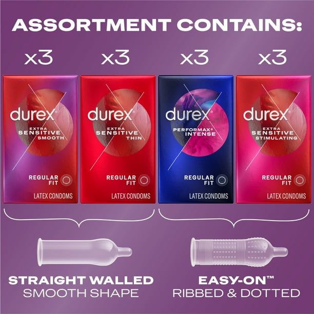 Durex Pleasure Pack Assorted Lubricated Condoms for Men, Rubber