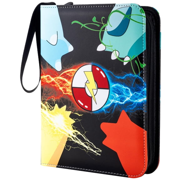 Card Binder 4 Pocket with 50 Removable Sleeves-Can Hold 400 Cards,3-Ring Zipper Sports Book is Gifts for Boys and Girls(Black)