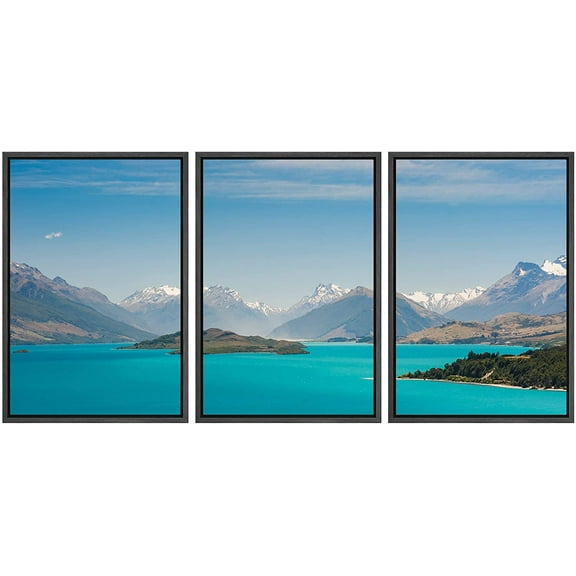 wall26 - 3 Piece Framed Canvas Wall Art - Beautiful Wakatiup Lake, New Zealand - Modern Home Art Stretched and Framed Ready to Hang - 16"x24"x3 BLACK