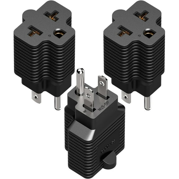 [3Pack] 4-in-1 15 Amp Household AC Plug to 20 Amp T Blade Adapter,5-15P to 5-20R,5-15P to 6-15R,5-15P to 6-20R, 4 in 1 AC Power Adapter,15A 125V to 20A 250V Adapter