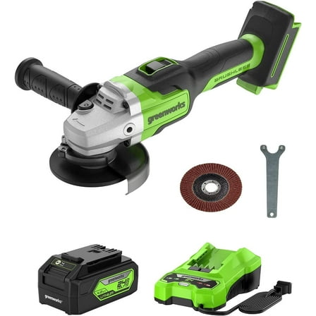 Greenworks 24V Brushless Angle Grinder with 4Ah USB Battery and Charger