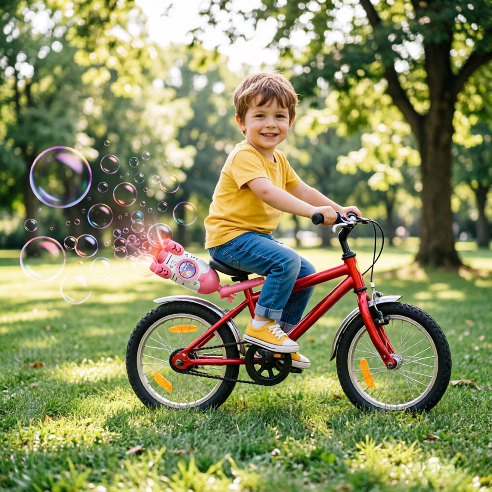 Remote Control Bubble Machine for Kids, Handlebar Mount Bubble Blower with LED Lights, Outdoor Ride-On Bubble Toy for Bicycles, Strollers & Wagons, Automatic Bubble Maker for Birthday Parties