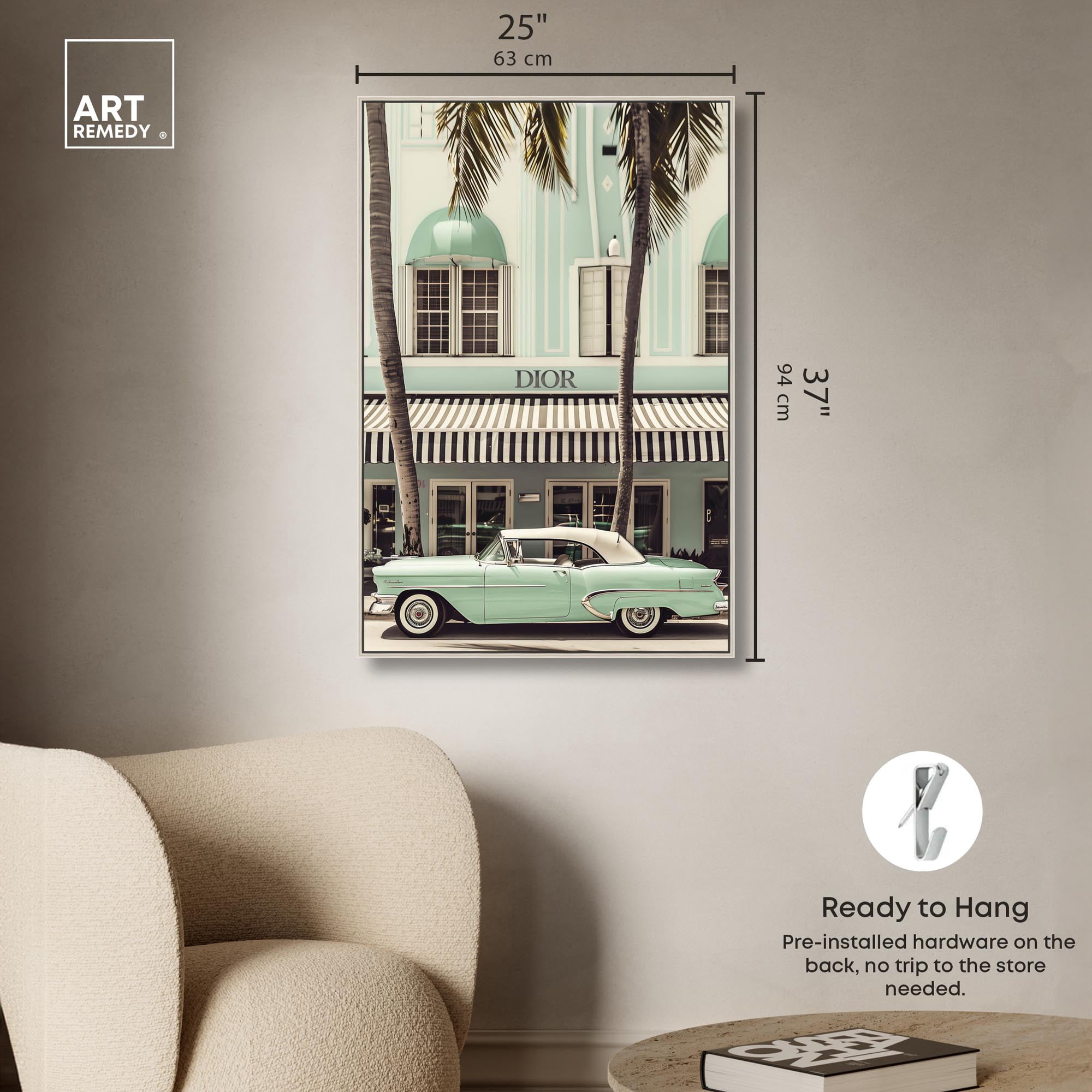 Art Remedy Retro Travel Photos Canvas, 24" x 36", Silver Frame, Vintage Mint Green Cruise
