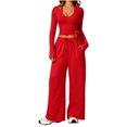 thumbnail image 2 of 3 Piece Yoga Set For Women Crewneck Tank Tops Wrap Side Tie Long Sleeve Tops Wide Leg Pants Fall Workout Stretchy Outfits, 2 of 5