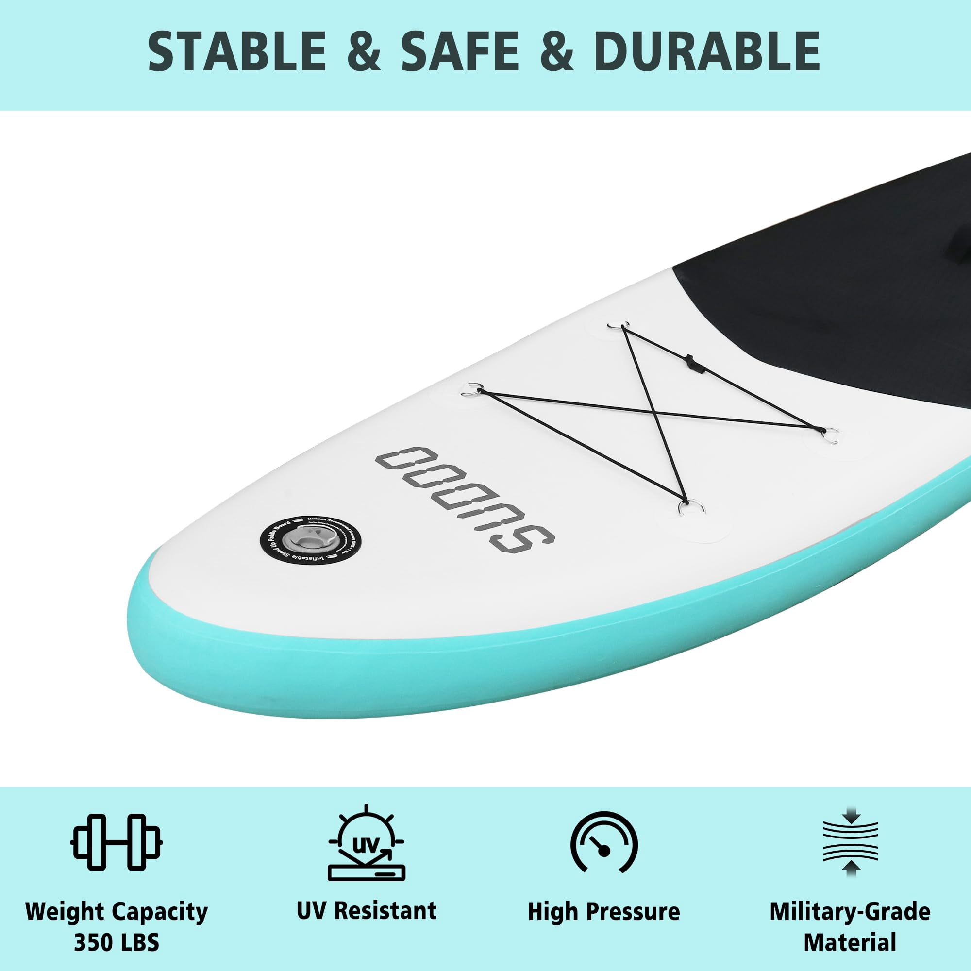 SUDOO Inflatable Stand Up Paddle Board 10‘x30‘‘, Ultra-Light SUP Board with Backpack, Pump, Paddle, Coil Leash, 3 Fins, Repair Kit, Stable SUP with Non-Slip EVA Deck for Adults & Youth