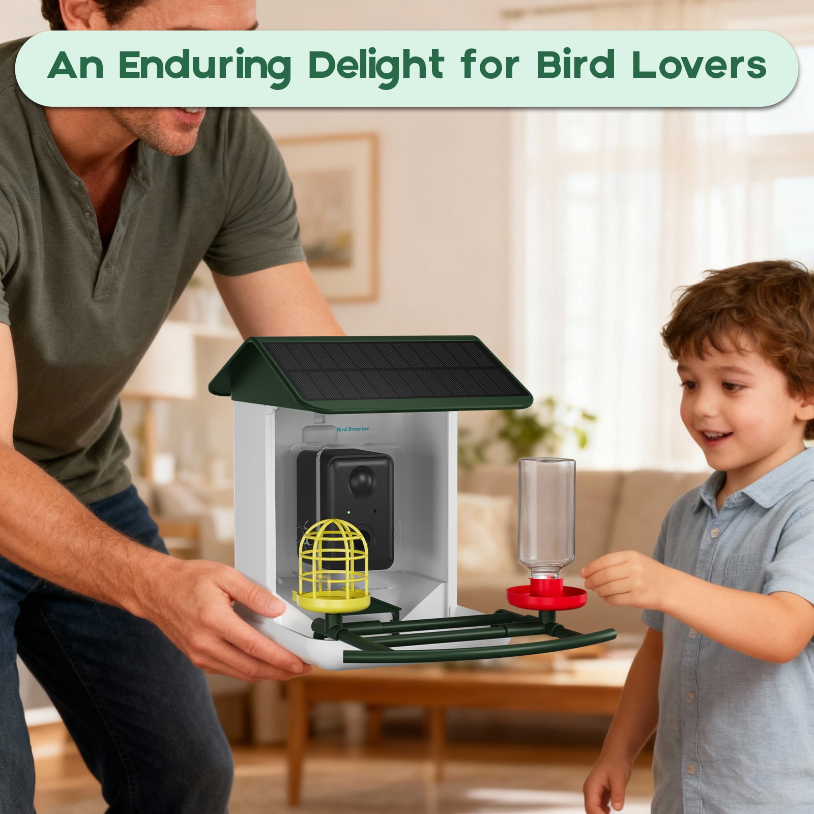 Bird Feeder with Camera No Subscription-Free AI Forever for 1,1000+ Birds Identification, 2K HD & 5MP Night Vision, Record Video Live View, 64GB Card, App Alerts, Gifts for Bird Lovers (Green)