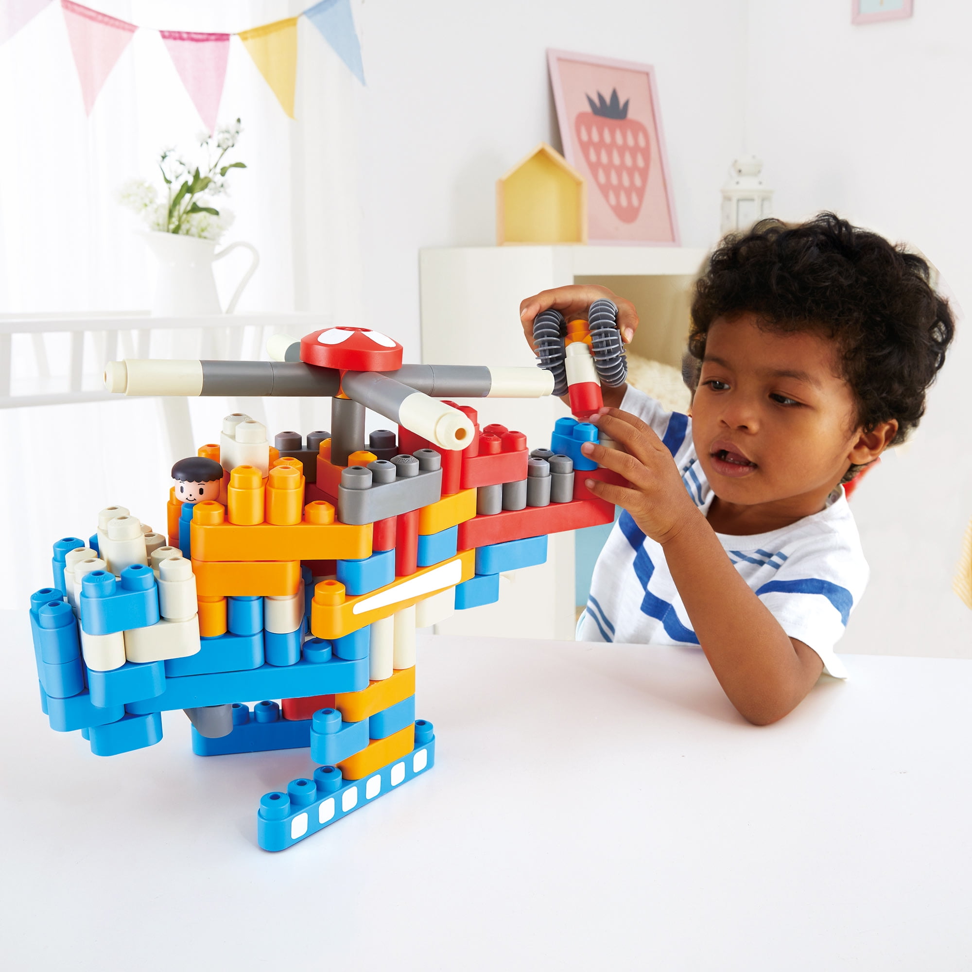 Hape: PolyM: City Airport - 142pc Building Blocks Toy Set w/ Figurines, Build & Play, Open Play & Inspiration Card, Toddlers & Kids Ages 2+