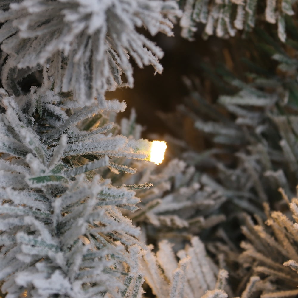 Abble Pre-lit Snow Flocked Artificial Slim Pencil Christmas Tree - 8Ft