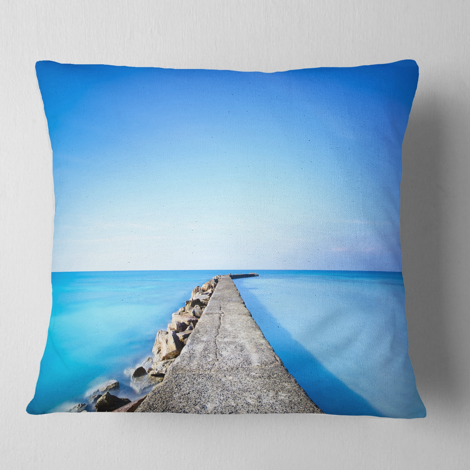 Designart Concrete and Rocks Pier - Seascape Throw Pillow - 18x18