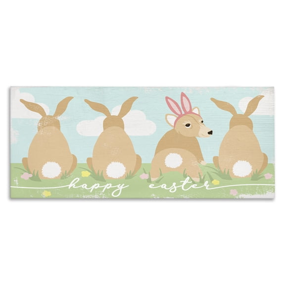 Happy Easter Sentiment Bunny Tails Funny Corgi Dog Canvas Art, 24 x 10, By Lil' Rue