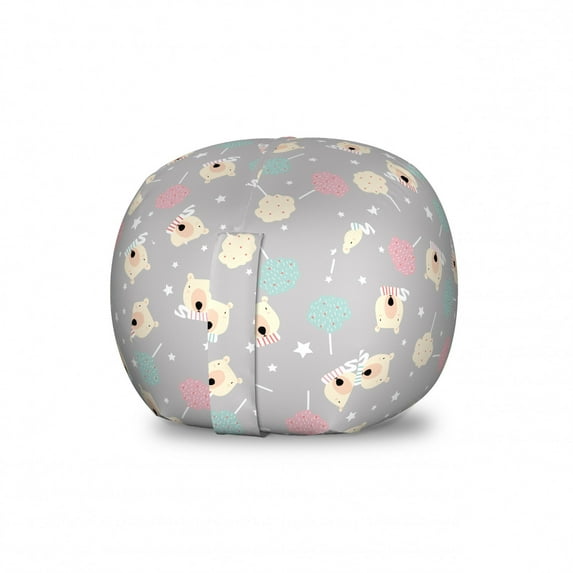 Pastel Storage Toy Bag Chair, Cartoon Style Bears Trees Stars Illustration, Stuffed Animal Organizer Washable Bag, Small Size, Taupe Blush, by Ambesonne