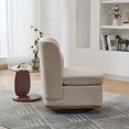 thumbnail image 5 of Wide Modern Chenille Cushioned Armless Chair in Soft Beige, 360° Swivel Design with Pillow, Sturdy Metal Base, Comfortable Accent Seat, 5 of 8