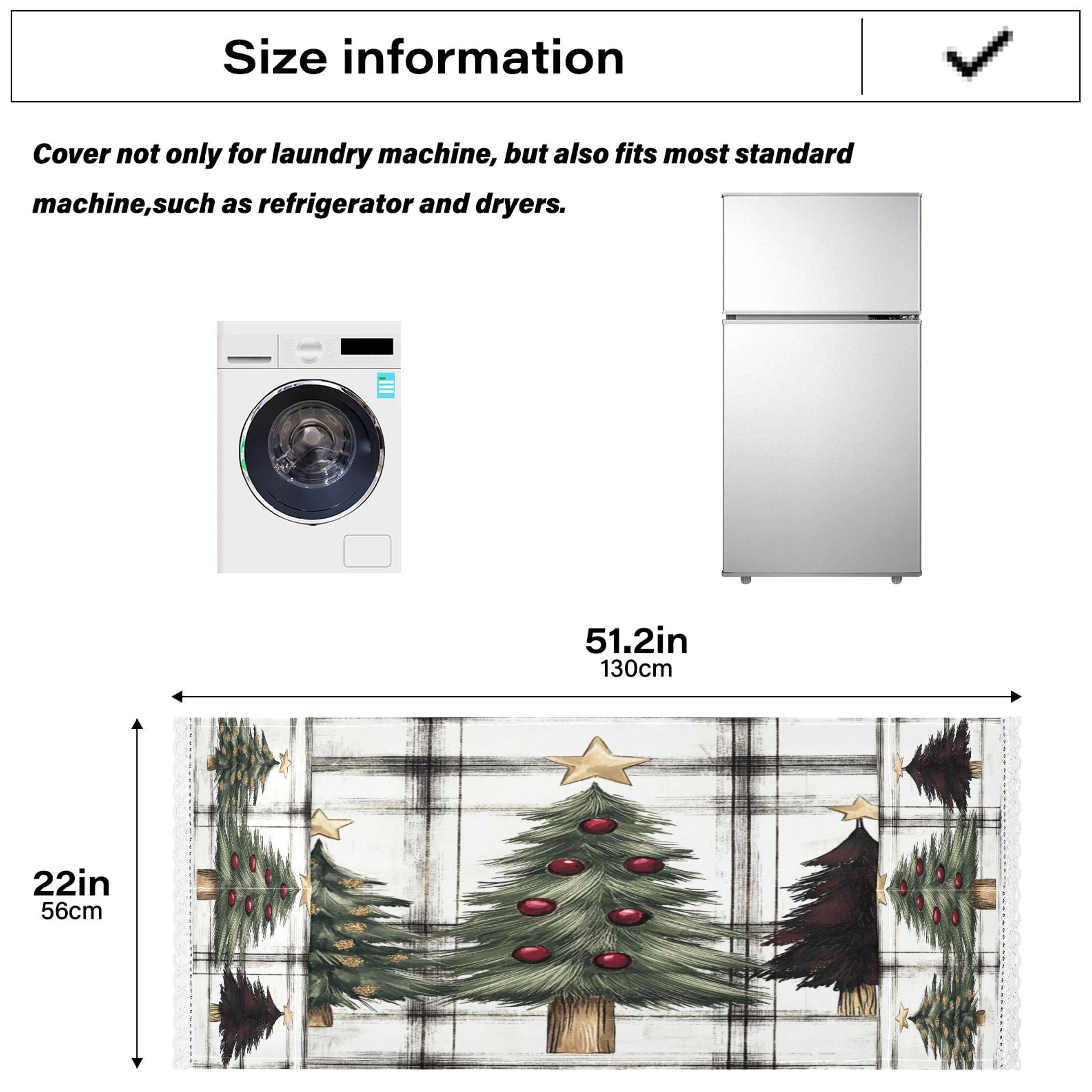 WOBOGO Christmas Trees on A White and Black Plaid Pattern Washing Machine Cloth Dryer Refrigerator Top Cover Protective Non-Slip Mat For Kitchen Laundry