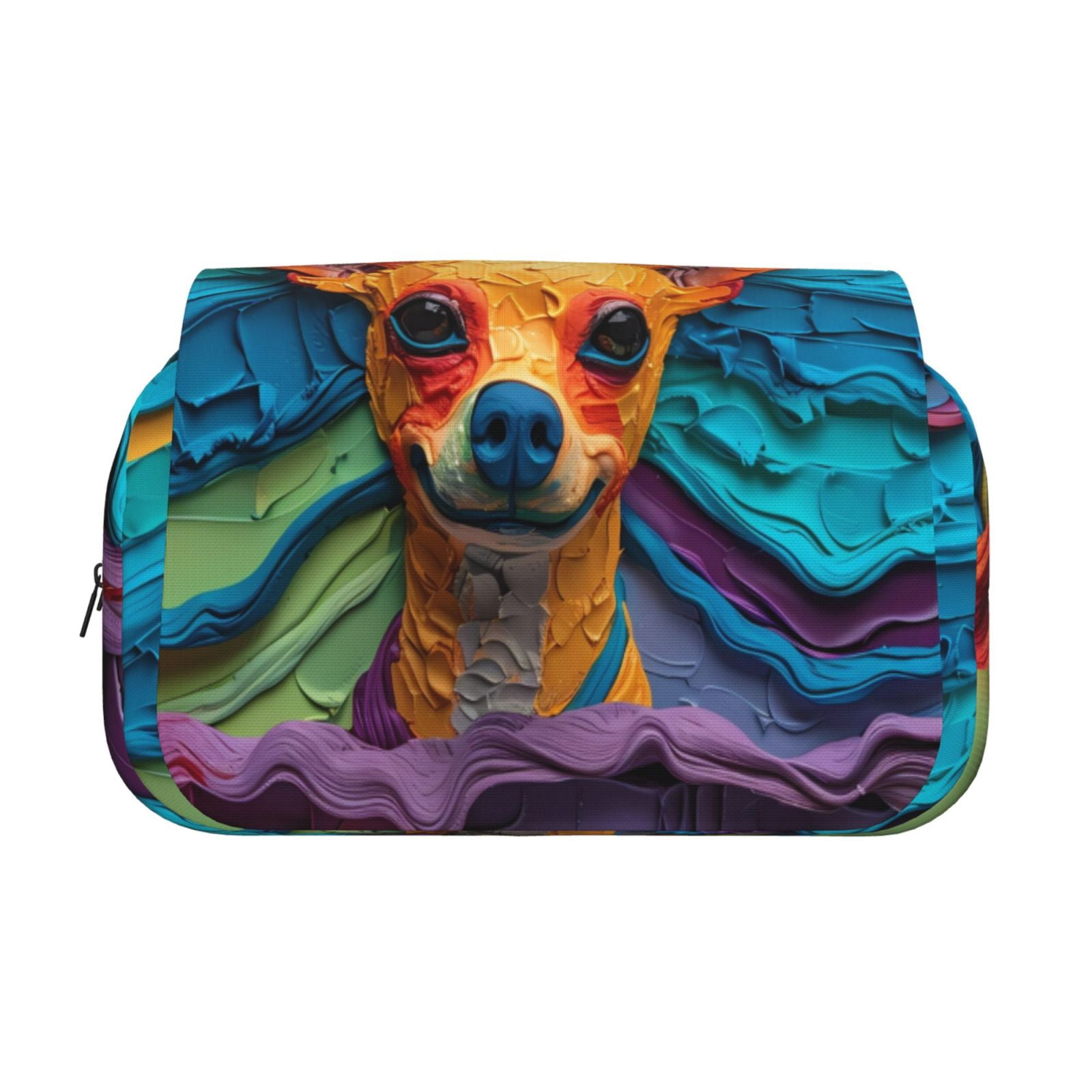 Rateoe Colorful Textured Chihuahua Pattern Double Clamshell Pen Case, Storage Organizer with Two Zipper Compartments– Holds Up to 50 Pencils & Pens