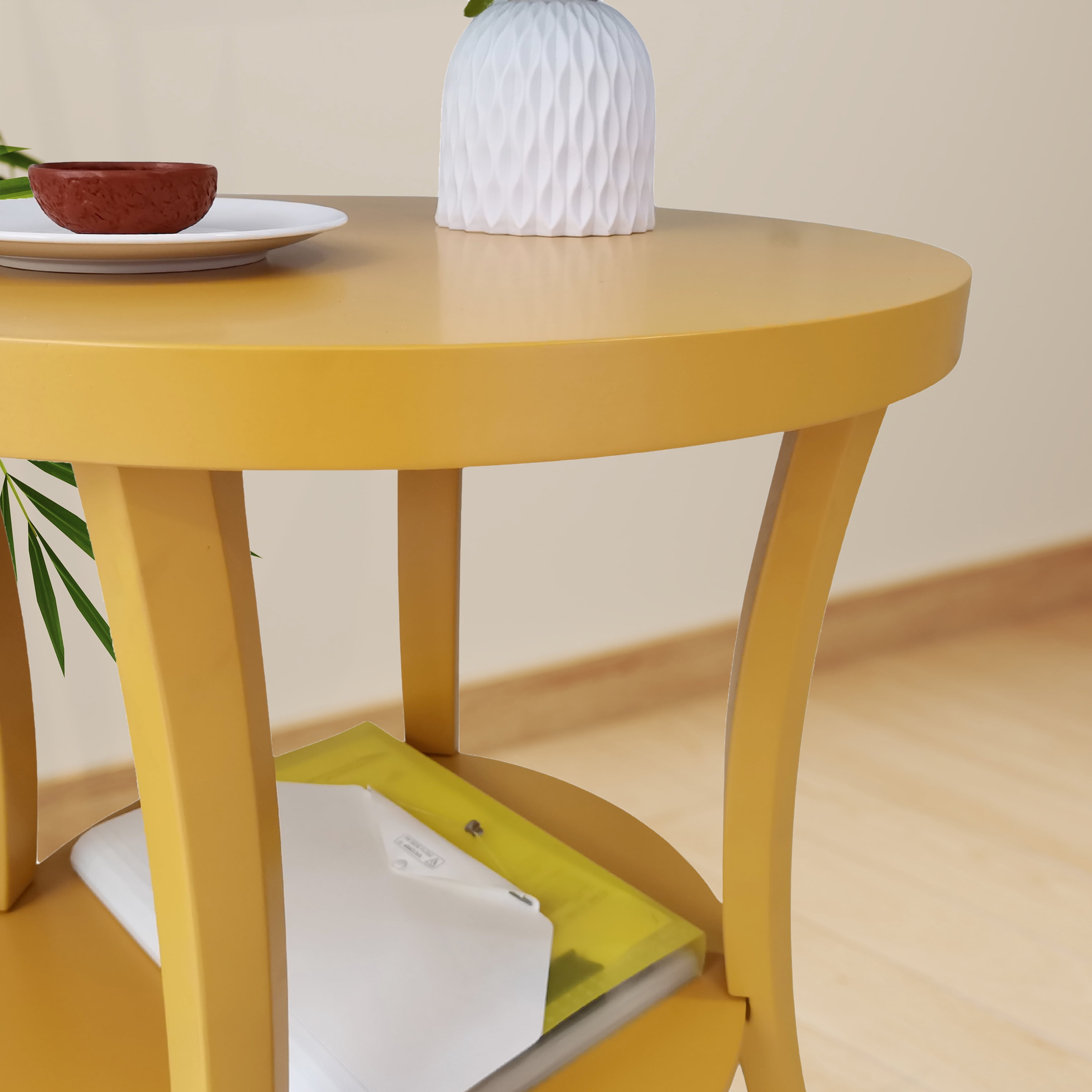 Perth Contemporary Oval End Table with Lower Storage Shelf, Curved Leg Birch Veneer Side Table for Living Room Bedroom