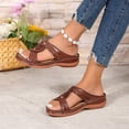 thumbnail image 3 of Orthopedic Sandals for Women Hollow out Embroidery Strap Slides Comfortable Arch Support Slippers Thick Soft Sole Slip on Beach Shoes Brown Size 6, 3 of 7