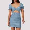 thumbnail image 2 of Vestido holgado con mangas plisadas y escote en V para mujer: vestido de noche de satén con cuello de una sola línea, sin tirantes, espalda descubierta y abertura alta, para el día a día, fiestas,, 2 of 6