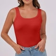 thumbnail image 2 of Delayuji Women's Short Sleeve Neck Ribbed Knit Casual Tops Tee Summer Slim Basic Shirts Red Xl Polyester,Spandex Spring Tops for Women, 2 of 8