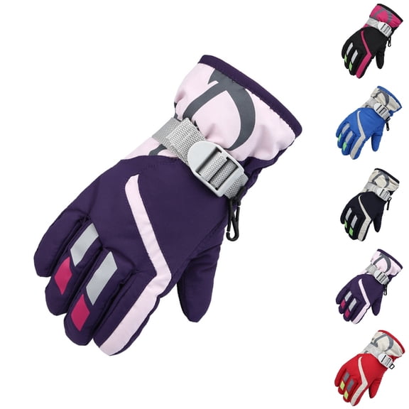 Bmisegm Kids Ski Snow Gloves Ski Skating Outdoor Windproof Snowboarding Boys Girls Winter Gloves Mittens Purple