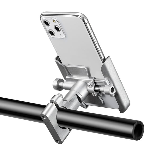 Soporte para teléfono Soporte para teléfono de motocicleta Aleación de aluminio Soporte giratorio para teléfono móvil, Plata, Manillar Jumpingount EL001665-01B