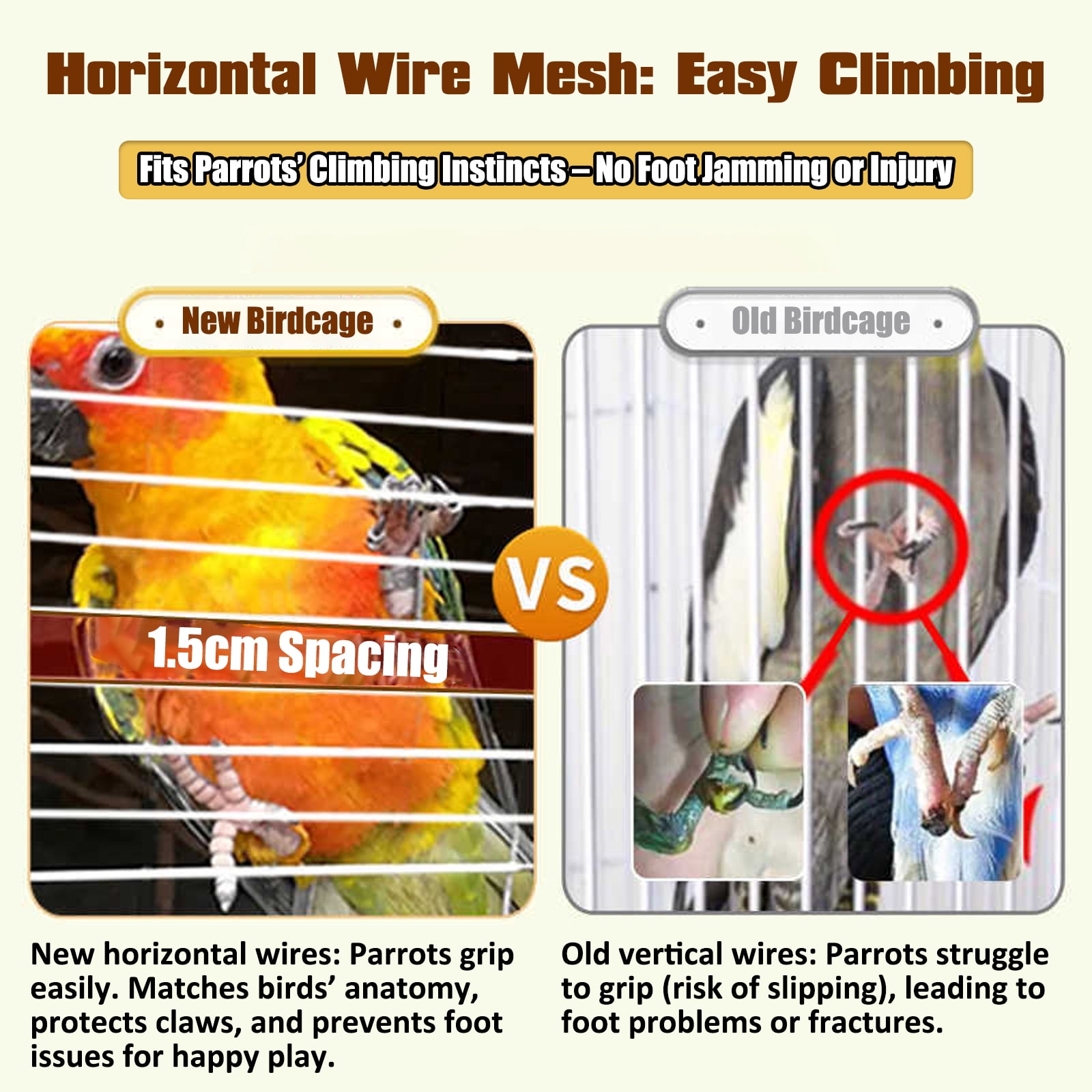 Petyoung 40" Bird Cage, 1.5cm (0.59") Safe Wire Spacing, Rolling Design with Full Bird Accessories for Budgie, Lovebird, Canaries, Parrotlets
