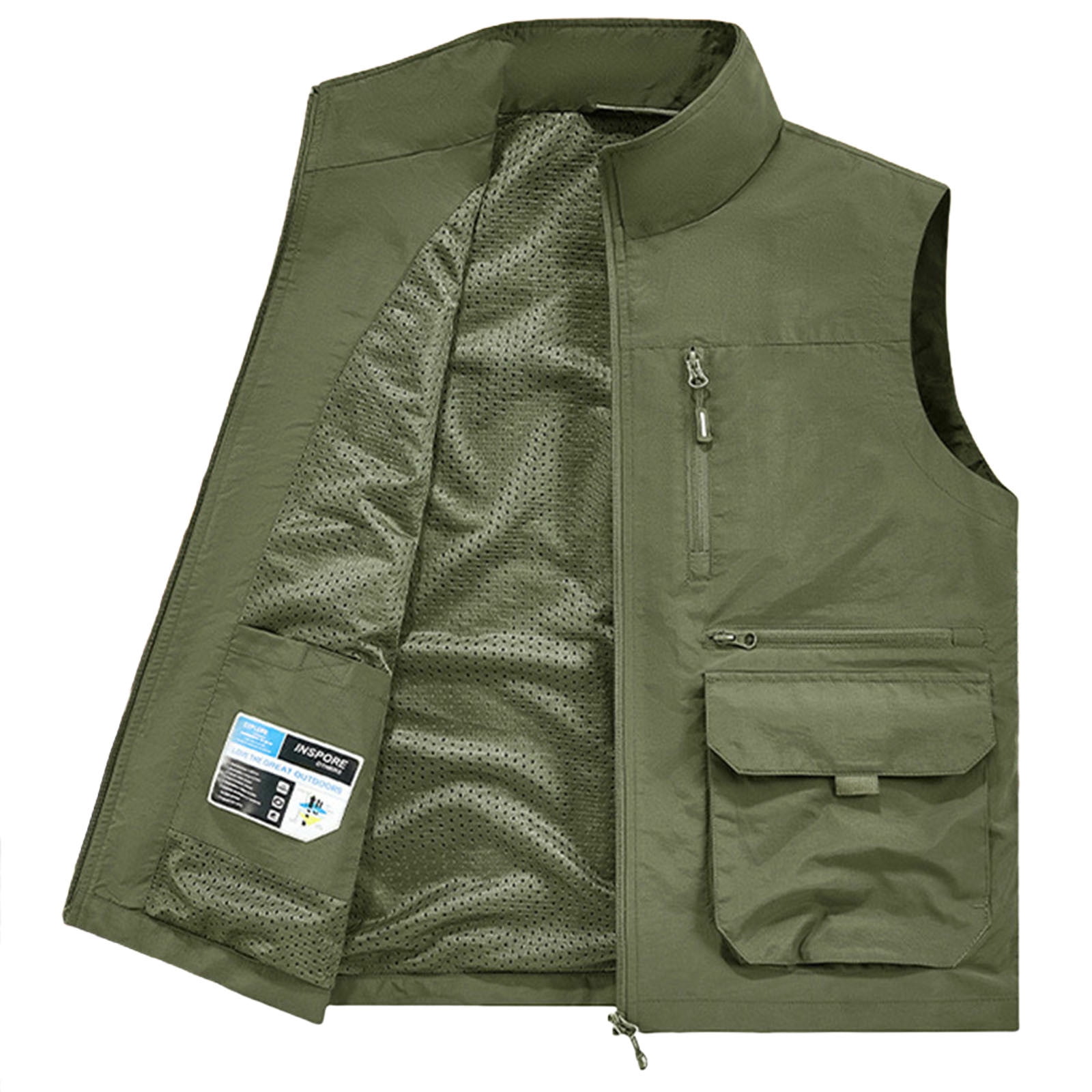 Zedker Vest for Men Lightweight Soft shell Outerwear Zip Up Golf Running Sleeveless Vest With Pockets for Hiking Travel Green XXL
