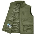 thumbnail image 2 of BRGZLK Men Lightweight Vest Casual Solid Color Pocket Turn Down Collar Sleeveless Thin Outdoor Multi Pocket Work Vest Top(Only Vest) Army Green XXXXXL, 2 of 5