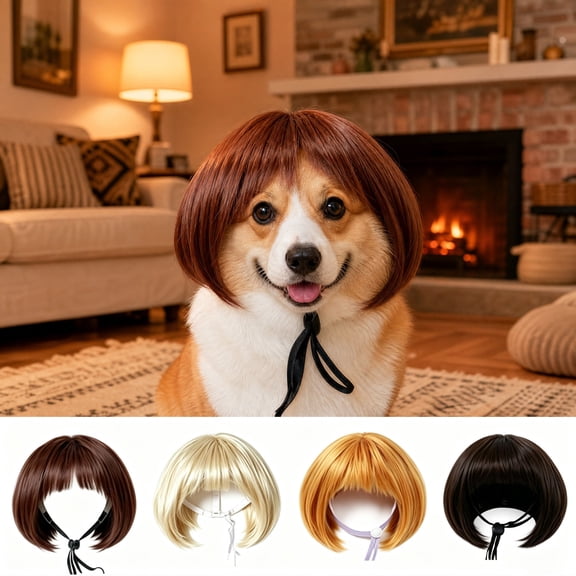 Cute Pet Bob Hairstyle Wig with Bangs, Adjustable Cosplay Costume Wig for Puppies and Kittens, Trick Or Treat Holiday Halloween Party Cosplay Hair Accessory, Multiple Colors Optional
