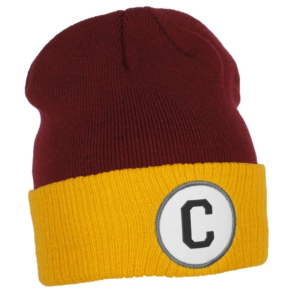 Daxton Custom A to Z Initial Letters Cuff Hat Beanie Warm Knit Skull Cap, Burgundy Gold Letter C