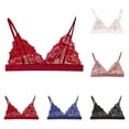 thumbnail image 3 of Women‘s Lace Wireless Deep V Neck Bra Full Coverage Wire-Free Plus Size Bra Dark Blue, 3 of 6