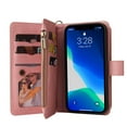 thumbnail image 3 of Dteck Case for iPhone 13 6.1-inch ,Retro Magnetic Leather Card Holder Wallet Zipper Flip Case Kickstand Protector Purse Shockrpoof Strap Cover,Pink, 3 of 8