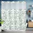 thumbnail image 6 of No Hook Shower Curtain with Snap in Liner, Vintage Farm Green Floral Pattern Waterproof Bath Curtain Double Layers with See Through Top Window, Pastoral Flower on White Hotel Shower Curtains 72x72in, 6 of 9