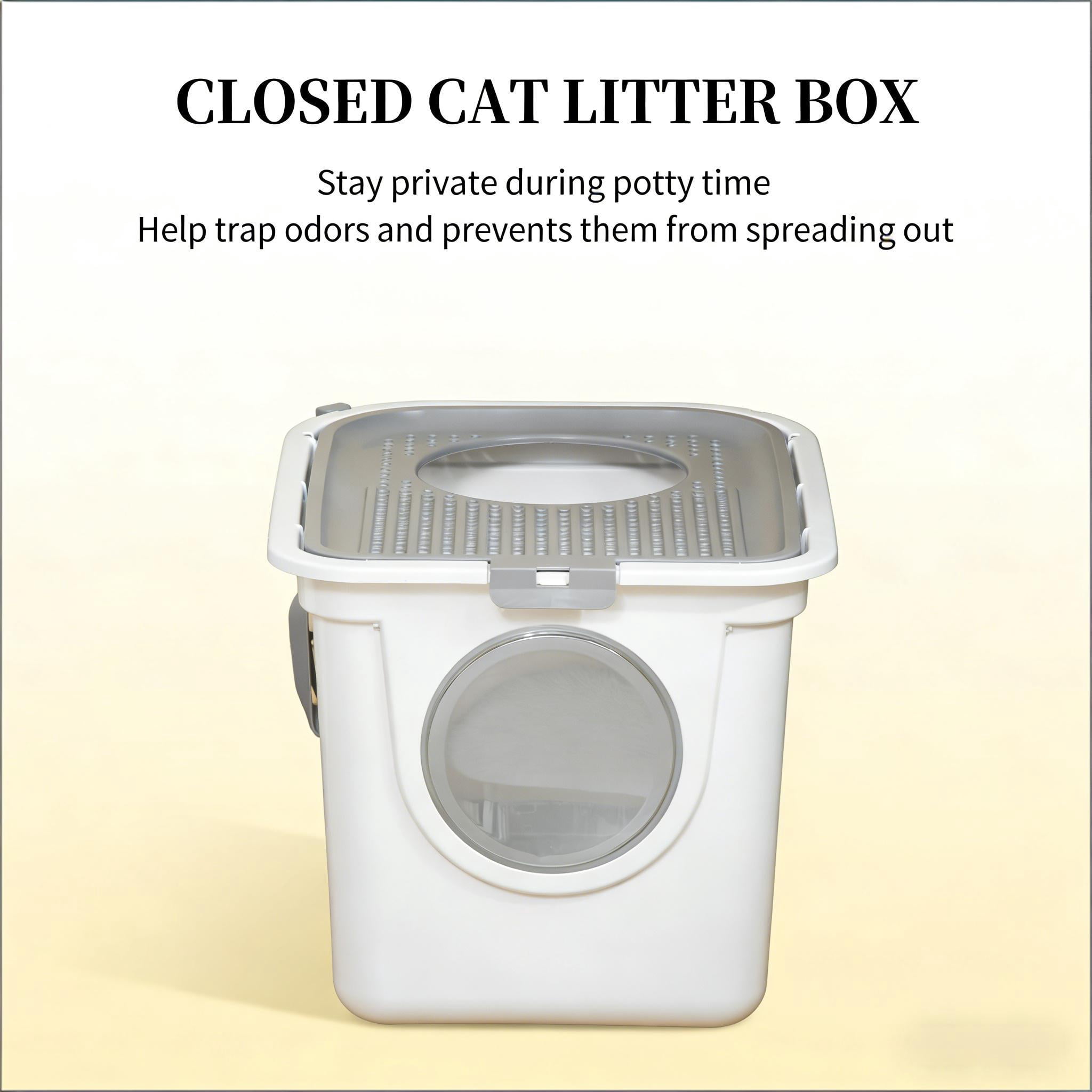 Enclosed Cat Litter Box with Front Entry & Top Exit, Ventilated PE Litter Box, with Scoop & Pull-out Tray, for Cats Under 10 lbs
