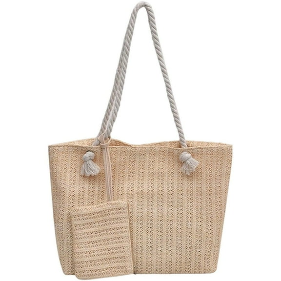 Jiibva Straw Tote Bag Women Summer Beach Handbags Large Capacity Stitch Woven Shoulder Bag Casual Bali Big Purse for Travel Shopping
