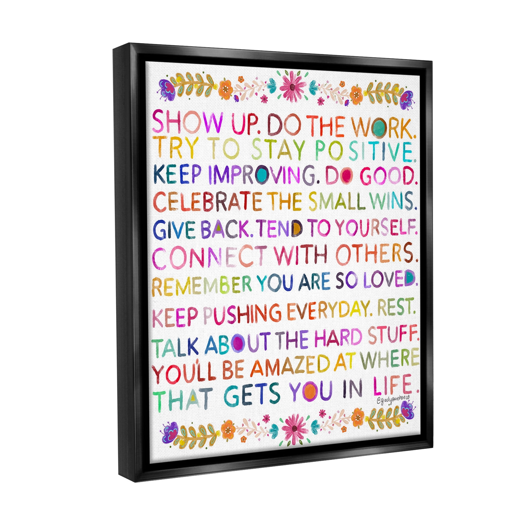 Stupell Industries Floral Motivational Phrases Botanical & Floral Painting Black Floater Framed Canvas Art Print Wall Art, 17 x 21