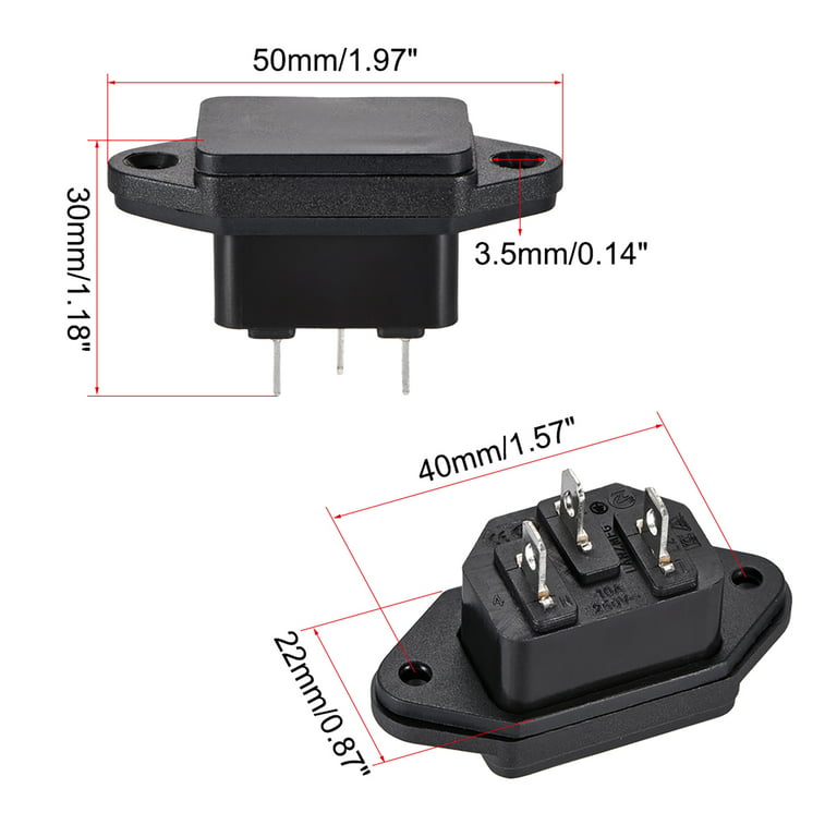 C14 Panel Mount Plug Adapter AC 250V 10A 3 Pins IEC Inlet Module Plug Power  Connector Socket with cover 2 pcs