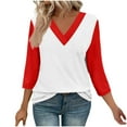 thumbnail image 2 of jtjvou V-Neck 3/4 Sleeve Women's Casual Blouse Unique Design Soft Breathable Fabric Trendy Style Versatile Top for Daily Wear Shopping Office Red L, 2 of 5