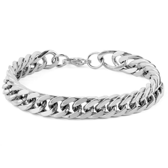Invicta Jewelry Men's Double Curb Chain Steel Bracelet (10mm) - 8"