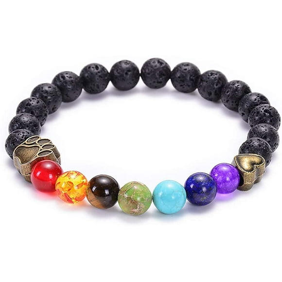 Lava Rock Chakra Bracelet 7 Chakra 8mm Natural Stone Healing Bracelet Stress Relief Yoga Beads Anxiety Bracelet Aromatherapy Essential Oil Diffuser Bracelet Bangle