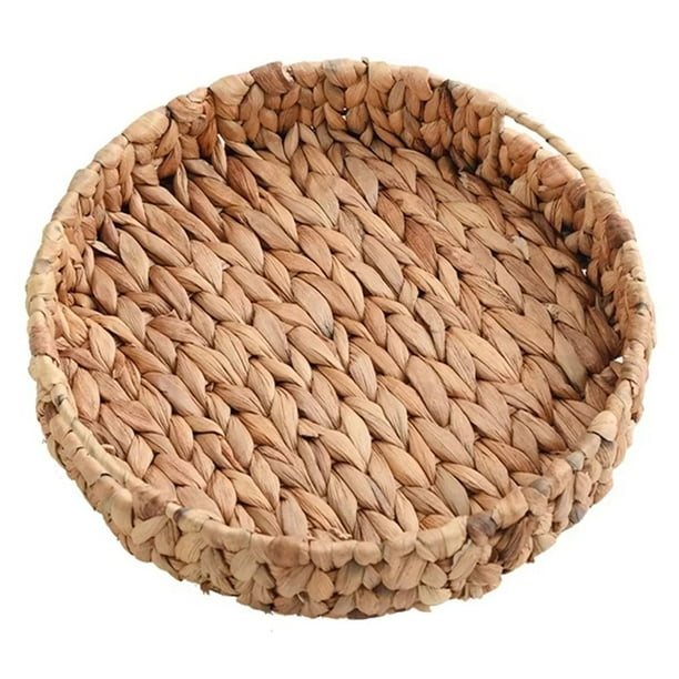 Cesta de Mimbre Tejida A Mano para Frutas, Té, Aperitivos, Pan, Caja de Almacenamiento Redonda para Cosméticos, Bandeja de Jacinto de Agua, para Joyas C