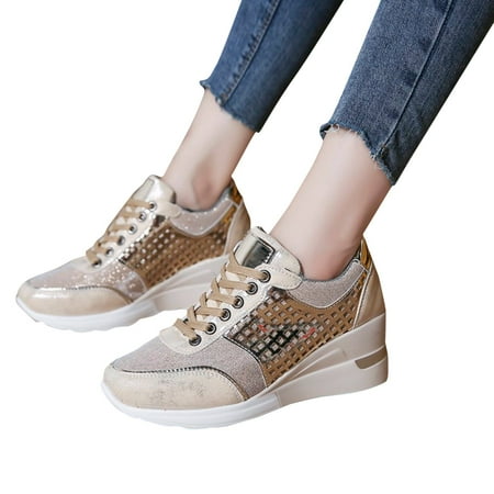 Oyedens Wedge Fashion Sneakers for Women 2024 Retro Lace up Casual Women s High Heels Walking Shoes