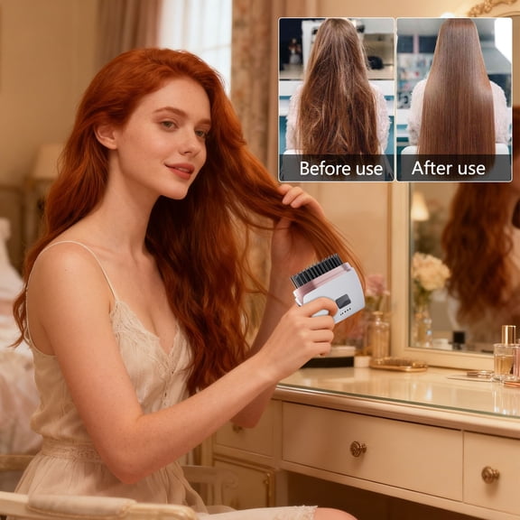 Cordless Hair Styling Brush,Wireless Hair Straightener Brush,2-in-1 Smart 20s Fast Heat 3 Temp Settings Rechargeable Scald Hair Styling Tool ,Portable Travel Comb