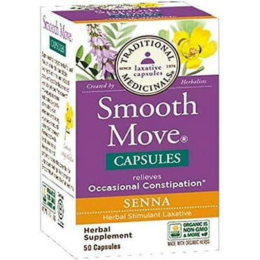 Traditional Medicinals Smooth Move Senna Laxative Capsules, Natural Herbal Constipation Relief, 50 Capsules