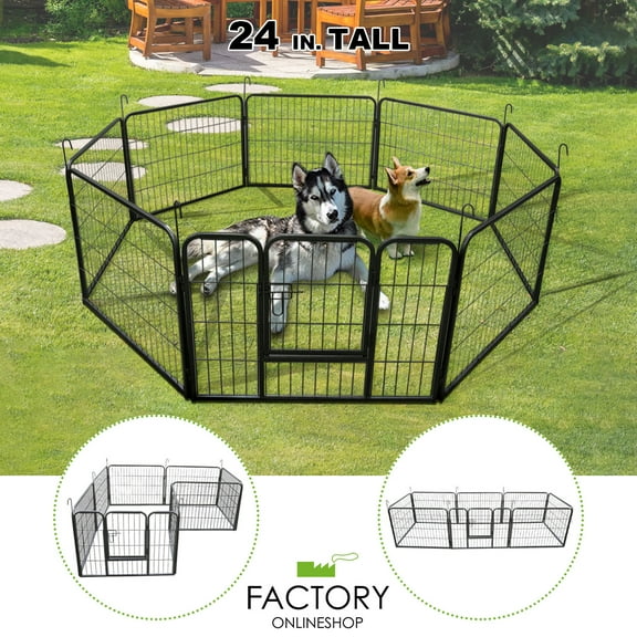 Geniqua Heavy Duty Metal 24" Dog Playpen Folding Exercise Yard Fence Cage 8 Panel