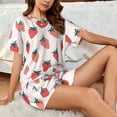 thumbnail image 4 of Susaid Hand Drawn Strawberry Print Women's Pajama Set, Button-Up Sleepwear with Elastic Waist Shorts, Perfect for Lounging, Yoga, Beach, and Casual Wear-X-Large, 4 of 7